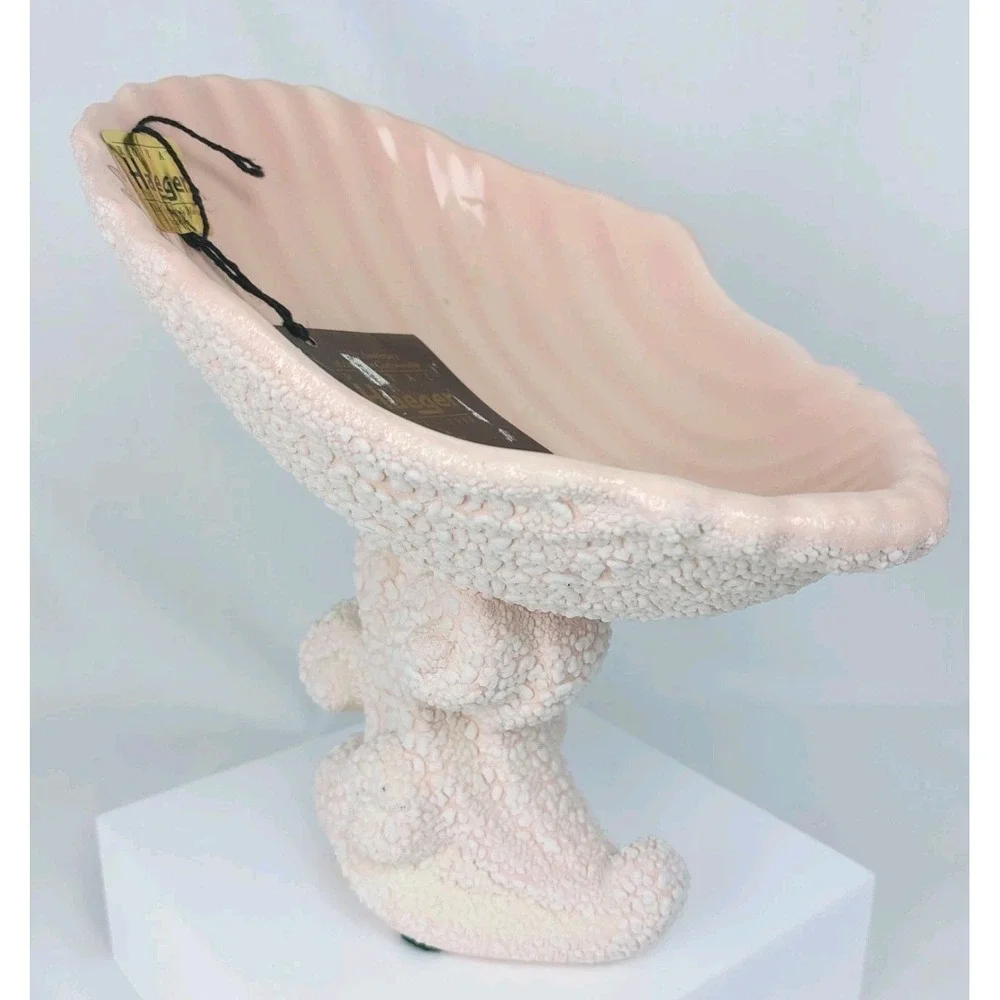 Vintage 1994 Royal Haeger Nautilus Pedestal Clam‎ Shell Pink Lava Glaze Dish New